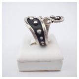 Sterling Silver Wrap Ring with Black Enamel & Bead Accents. Size 8