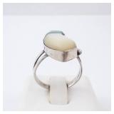 Native Ring - Turquoise, Mother of Pearl & Onyx Inlay, Size 6