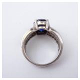 ESPO Lab-Grown Sapphire & CZ Sterling Silver Ring Size 6 - Oval Center Stone