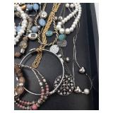 Assorted Jewelry Necklaces & Bracelets - Pearl Strands, Turquoise Beads & Metal Chains