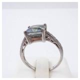 Mystic Topaz Sterling Silver Ring - Size 7 - Cushion Cut with Pavé Band