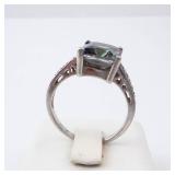 Mystic Topaz Sterling Silver Ring - Size 7 - Cushion Cut with Pavé Band
