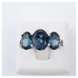 London Blue Topaz Sterling Silver Ring - Three-Stone, Size 8