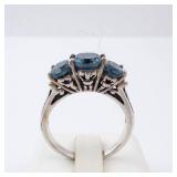 London Blue Topaz Sterling Silver Ring - Three-Stone, Size 8