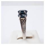 London Blue Topaz Sterling Silver Ring - Three-Stone, Size 8