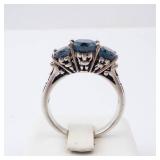 London Blue Topaz Sterling Silver Ring - Three-Stone, Size 8