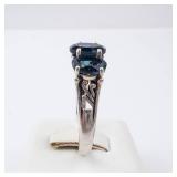 London Blue Topaz Sterling Silver Ring - Three-Stone, Size 8