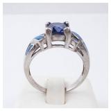 Tanzanite & Created Opal Sterling Ring - Size 9