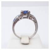 Tanzanite & Created Opal Sterling Ring - Size 9