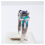 Tanzanite & Created Opal Sterling Ring - Size 9