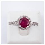 Sterling Silver Ring - Lab-Grown Ruby & CZ, Size 8