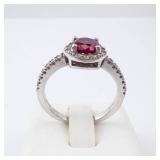 Sterling Silver Ring - Lab-Grown Ruby & CZ, Size 8