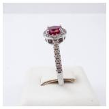 Sterling Silver Ring - Lab-Grown Ruby & CZ, Size 8