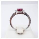 Sterling Silver Ring - Lab-Grown Ruby & CZ, Size 8