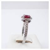 Sterling Silver Ring - Lab-Grown Ruby & CZ, Size 8