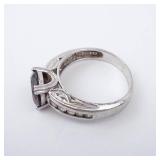 CZ & Garnet Sterling Silver Ring Size 8