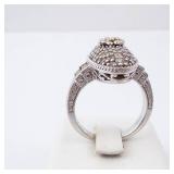 CZ Elongated Sterling Silver Ring - Size 8, Oval Pave Top with Gold-Tone Accent