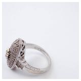 CZ Elongated Sterling Silver Ring - Size 8, Oval Pave Top with Gold-Tone Accent