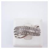 Silver-tone Beaded Multi-Band Ring with Granulated Dots - Stacking Style, Size 8.