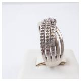 Silver-tone Beaded Multi-Band Ring with Granulated Dots - Stacking Style, Size 8.