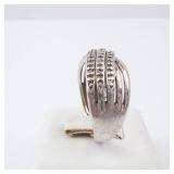 Silver-tone Beaded Multi-Band Ring with Granulated Dots - Stacking Style, Size 8.