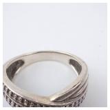 Silver-tone Beaded Multi-Band Ring with Granulated Dots - Stacking Style, Size 8.