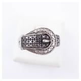 Thai 925 FAS Ring - Sterling Silver Beaded Dome Top, Intricate Textured Band & Triangular Side