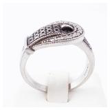 Thai 925 FAS Ring - Sterling Silver Beaded Dome Top, Intricate Textured Band & Triangular Side