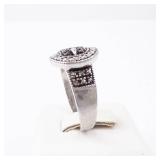 Thai 925 FAS Ring - Sterling Silver Beaded Dome Top, Intricate Textured Band & Triangular Side
