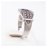 Thai 925 FAS Ring - Sterling Silver Beaded Dome Top, Intricate Textured Band & Triangular Side
