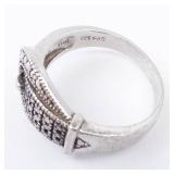 Thai 925 FAS Ring - Sterling Silver Beaded Dome Top, Intricate Textured Band & Triangular Side