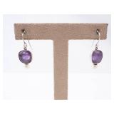 Amethyst & Pearl Sterling Silver Dangle Earrings