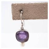 Amethyst & Pearl Sterling Silver Dangle Earrings