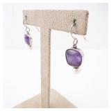 Amethyst & Pearl Sterling Silver Dangle Earrings