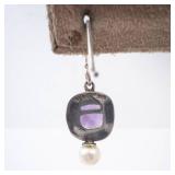 Amethyst & Pearl Sterling Silver Dangle Earrings