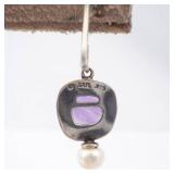 Amethyst & Pearl Sterling Silver Dangle Earrings