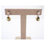 Vermeil Earrings - Round Clear CZ Top & Pear-Peridot Teardrop Drop