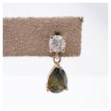 Vermeil Earrings - Round Clear CZ Top & Pear-Peridot Teardrop Drop