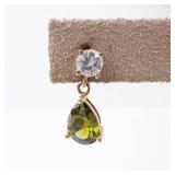 Vermeil Earrings - Round Clear CZ Top & Pear-Peridot Teardrop Drop