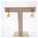 Vermeil Earrings - Round Clear CZ Top & Pear-Peridot Teardrop Drop