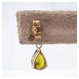 Vermeil Earrings - Round Clear CZ Top & Pear-Peridot Teardrop Drop