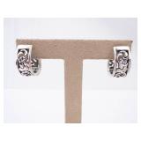 Floral Intricate Huggie Sterling Silver Earrings