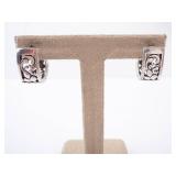 Floral Intricate Huggie Sterling Silver Earrings