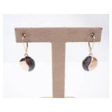 KC Two-Tone Disk Earrings - Black Enamel Half & Gold Tone, Lever-Back Drops