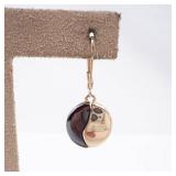 KC Two-Tone Disk Earrings - Black Enamel Half & Gold Tone, Lever-Back Drops