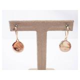 KC Two-Tone Disk Earrings - Black Enamel Half & Gold Tone, Lever-Back Drops