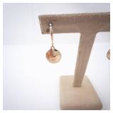 KC Two-Tone Disk Earrings - Black Enamel Half & Gold Tone, Lever-Back Drops
