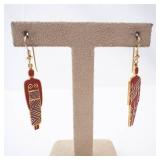 Tribal Red Enamel Drop Earrings - Gold-Tone (Pair)
