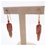 Tribal Red Enamel Drop Earrings - Gold-Tone (Pair)