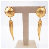 Pair of Givenchi Gold Tone Drop Earrings - Round Stud Top & Long Teardrop Dangles